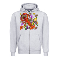 Heather Grey Crawfish and fleur de lis Zipper Hoodie - NancyCooperArtShop