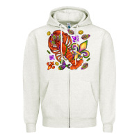 Oatmeal Heather Crawfish and fleur de lis Zipper Hoodie - NancyCooperArtShop