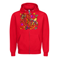 Red Crawfish and fleur de lis Zipper Hoodie - NancyCooperArtShop