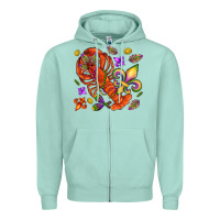 Seafoam Crawfish and fleur de lis Zipper Hoodie - NancyCooperArtShop