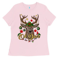 Bubblegum Pink oh deer Christmas Ladies Tee - BundleAndBundleShop