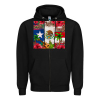 Black Mexican and Puerto Rico flag Zipper Hoodie - texasbilliewilder