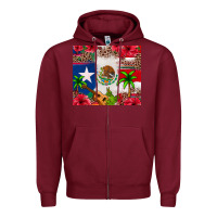 Burgundy Mexican and Puerto Rico flag Zipper Hoodie - texasbilliewilder
