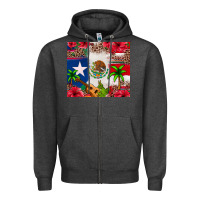 Charcoal Heather Mexican and Puerto Rico flag Zipper Hoodie - texasbilliewilder