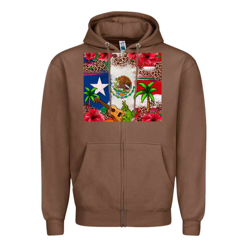 Mexican And Puerto Rico Flag Zipper Hoodie by texasbilliewilder | Teevron