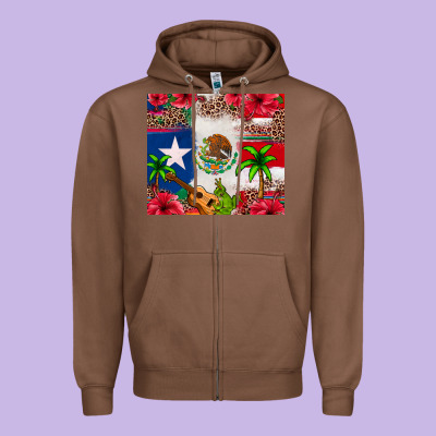 Mexican And Puerto Rico Flag Zipper Hoodie Designed By Texasbilliewilder