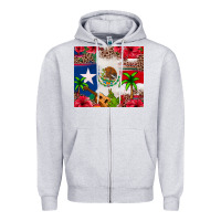 Heather Grey Mexican and Puerto Rico flag Zipper Hoodie - texasbilliewilder