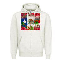 Oatmeal Heather Mexican and Puerto Rico flag Zipper Hoodie - texasbilliewilder