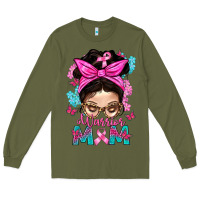 Army Green Warrior Mom Messy Bun With Flowers Long Sleeve Tee - BundleAndBundleShop