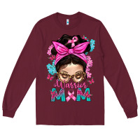 Burgundy Warrior Mom Messy Bun With Flowers Long Sleeve Tee - BundleAndBundleShop