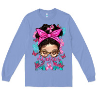Colony Blue Warrior Mom Messy Bun With Flowers Long Sleeve Tee - BundleAndBundleShop