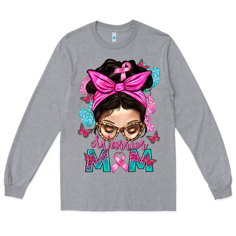 Warrior Mom Messy Bun With Flowers Long Sleeve Tee by BundleAndBundleShop | Teevron