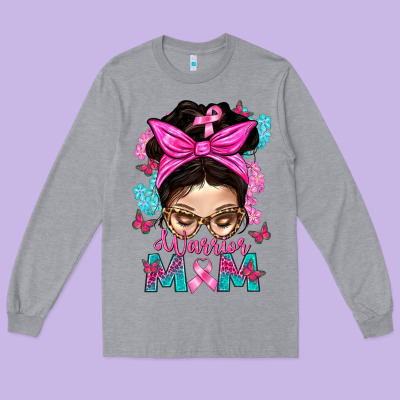 Warrior Mom Messy Bun With Flowers Long Sleeve Tee Designed By Bundleandbundleshop