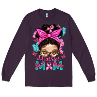 Plum Warrior Mom Messy Bun With Flowers Long Sleeve Tee - BundleAndBundleShop