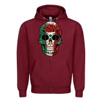 Burgundy Mexican Skull Zipper Hoodie - texasbilliewilder