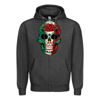 Charcoal Heather Mexican Skull Zipper Hoodie - texasbilliewilder