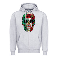 Heather Grey Mexican Skull Zipper Hoodie - texasbilliewilder