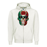 Oatmeal Heather Mexican Skull Zipper Hoodie - texasbilliewilder