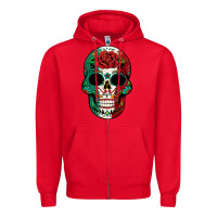 Red Mexican Skull Zipper Hoodie - texasbilliewilder