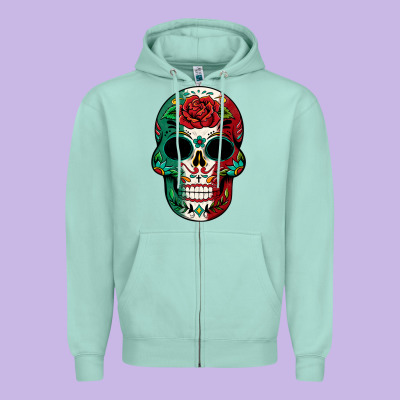 Mexican Skull Zipper Hoodie Designed By Texasbilliewilder