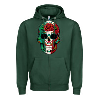 Sports Green Mexican Skull Zipper Hoodie - texasbilliewilder