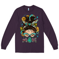 Plum Western Messy Bun Mom With Sunflower Long Sleeve Tee - BundleAndBundleShop