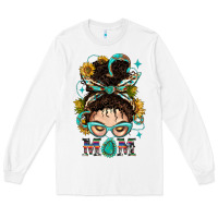 White Western Messy Bun Mom With Sunflower Long Sleeve Tee - BundleAndBundleShop