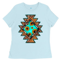 Baby Blue aztec leopard turquoise sunflower Ladies Tee - JahusDesignShop