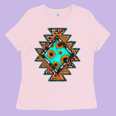 Aztec Leopard Turquoise Sunflower Ladies Tee Designed By Jahusdesignshop