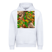 White St. Patrick's Day Horse With Horseshoes Seamless Urban Hoodie - FaDigitalArtStudio