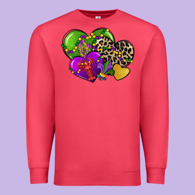 Mardi Gras Hearts Premium Sweatshirt Designed By Cowgirlartshop