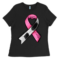 Black breast cancer sport ribbons Ladies Tee - AdoDesignShop