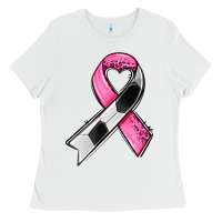 White breast cancer sport ribbons Ladies Tee - AdoDesignShop
