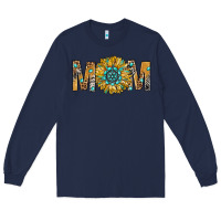Navy Western Mom With Gemstone And Sunflower Long Sleeve Tee - BundleAndBundleShop