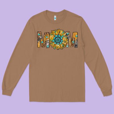 Western Mom With Gemstone And Sunflower Long Sleeve Tee Designed By Bundleandbundleshop