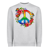 Heather Grey Peace Pride LGBTQ+ And Flowers Heavyweight Sweatshirt - BundleAndBundleShop