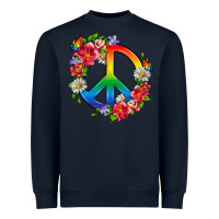 Navy Peace Pride LGBTQ+ And Flowers Heavyweight Sweatshirt - BundleAndBundleShop