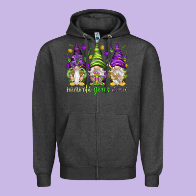 Mardi Gras Crew With Gnomes Zipper Hoodie Designed By Nancycooperartshop