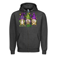 Charcoal Heather Mardi Gras crew with gnomes Zipper Hoodie - NancyCooperArtShop