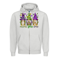 Dove Grey Mardi Gras crew with gnomes Zipper Hoodie - NancyCooperArtShop