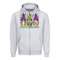 Heather Grey Mardi Gras crew with gnomes Zipper Hoodie - NancyCooperArtShop