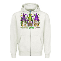 Oatmeal Heather Mardi Gras crew with gnomes Zipper Hoodie - NancyCooperArtShop