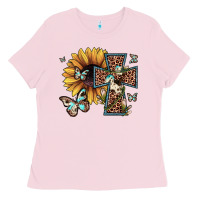Bubblegum Pink leopard cross sunflower butterfly Ladies Tee - JahusDesignShop