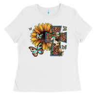 White leopard cross sunflower butterfly Ladies Tee - JahusDesignShop