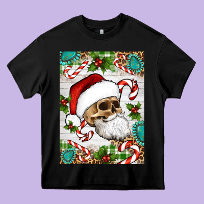 Christmas Hippie Skeleton Santa Heavy Core Tee Designed By Artiststas
