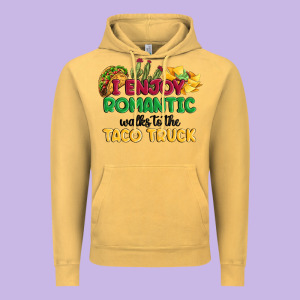 I Enjoy Romantic Walks To The Taco Truck Vintage Hoodie Designed By Maliassmallbusiness
