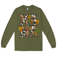 Army Green Western Mama With Sunflowers Long Sleeve Tee - BundleAndBundleShop