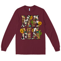 Burgundy Western Mama With Sunflowers Long Sleeve Tee - BundleAndBundleShop