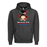 Charcoal Heather Mexican American Messy Bun Zipper Hoodie - texasbilliewilder