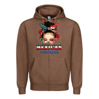 Chestnut Mexican American Messy Bun Zipper Hoodie - texasbilliewilder